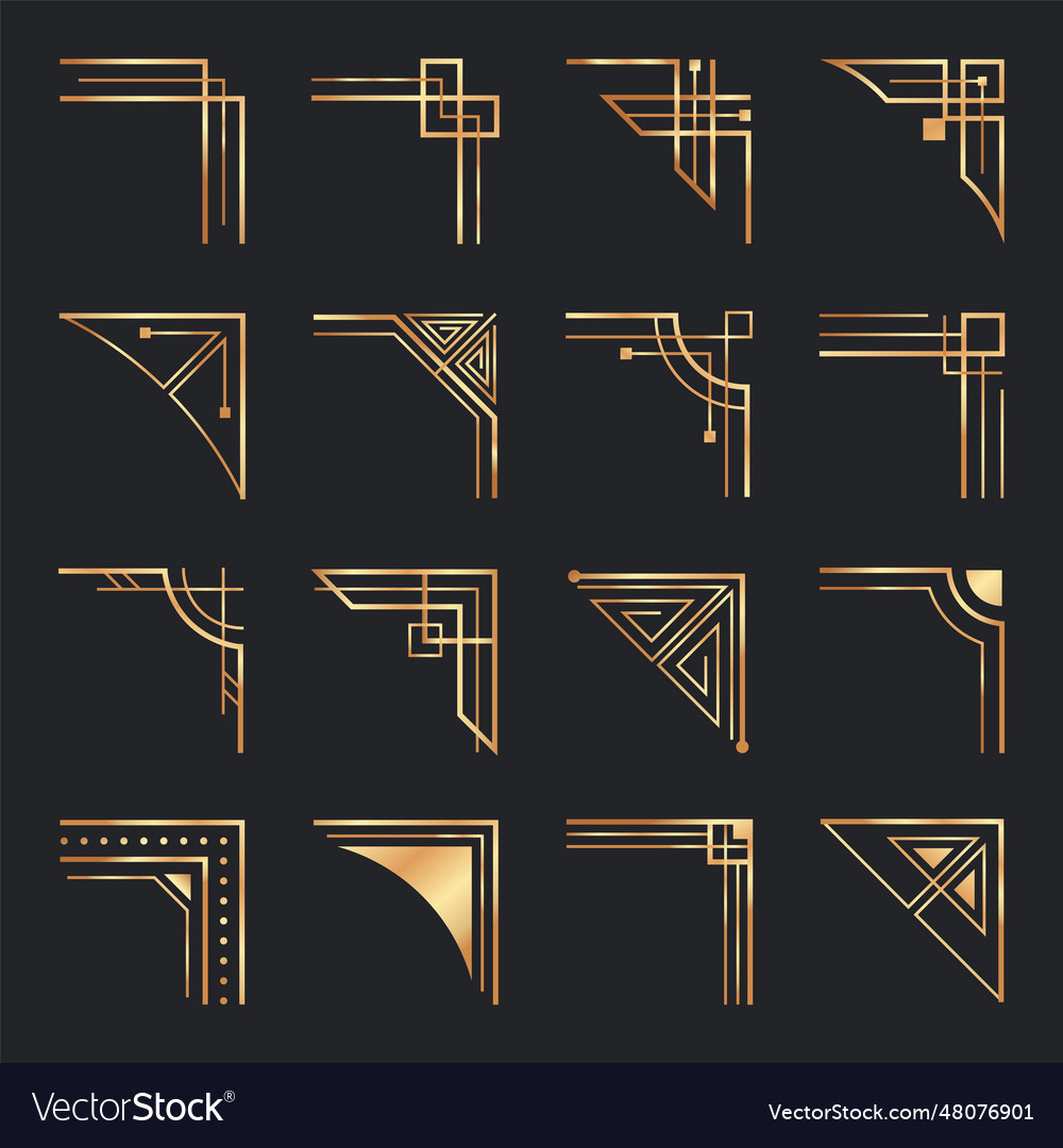 Art deco corners golden geometric ornamental Vector Image