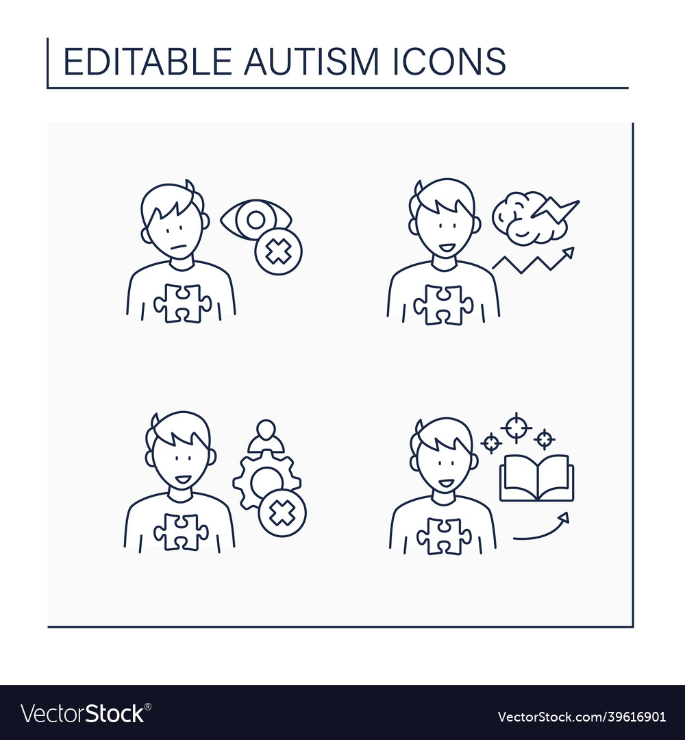 Autism spectrum disorder line icons set