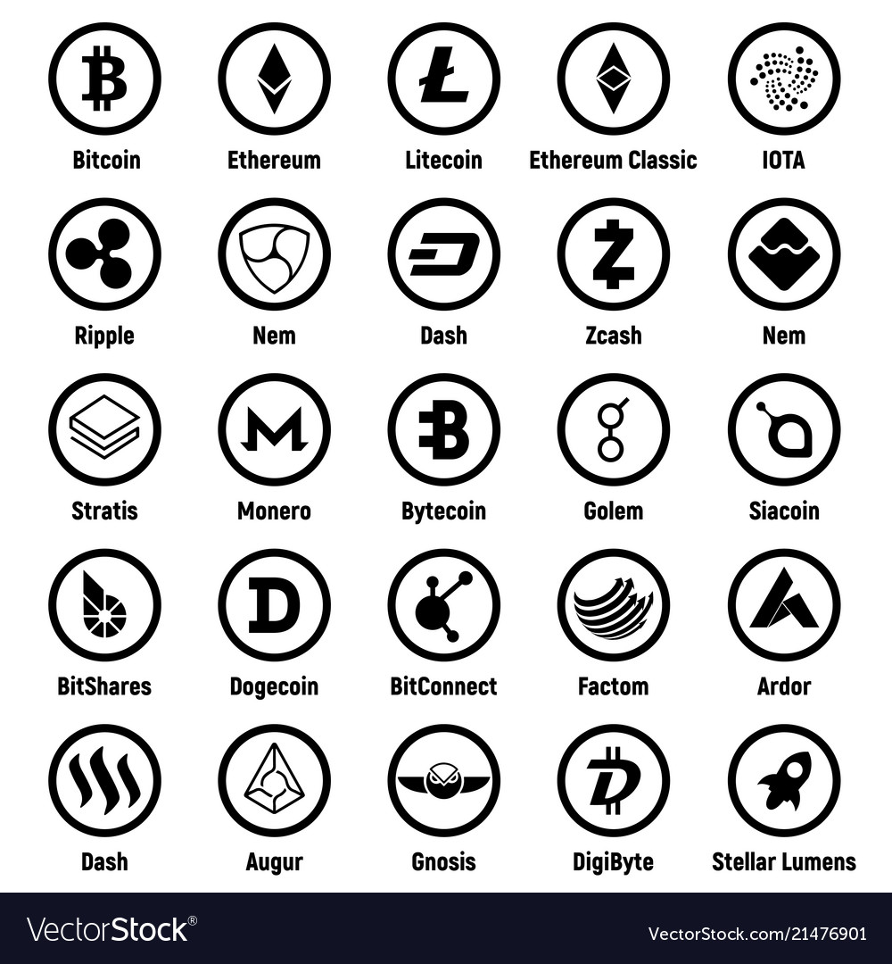 Big set of cripto currency logo coins Royalty Free Vector