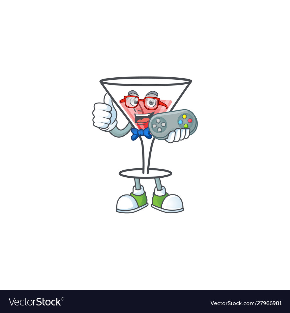 Cartoon fresh cocktail with holding gamer