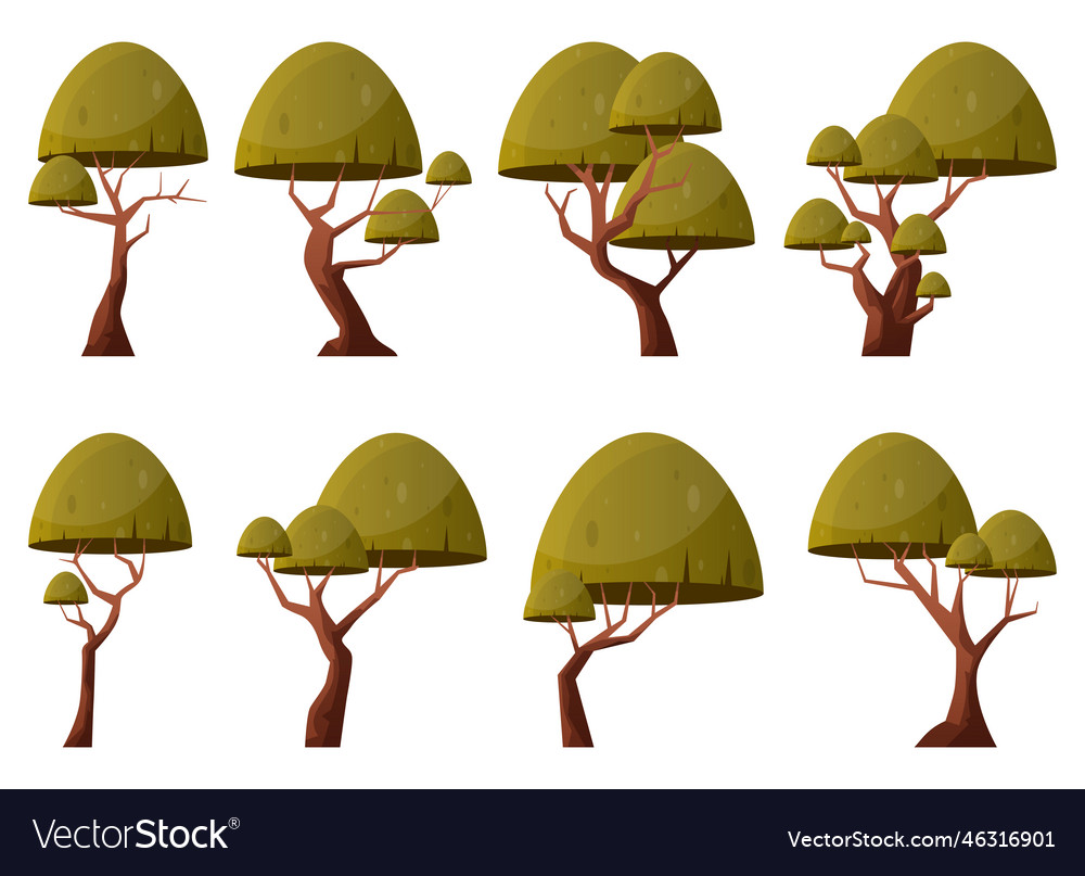 Bunte Cartoon Baumsammlung isoliert