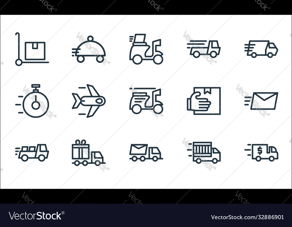 Delivery line icons linear set quality