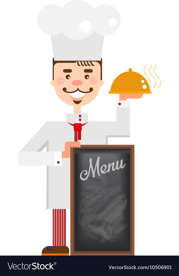 Flat chef character with chalkboard