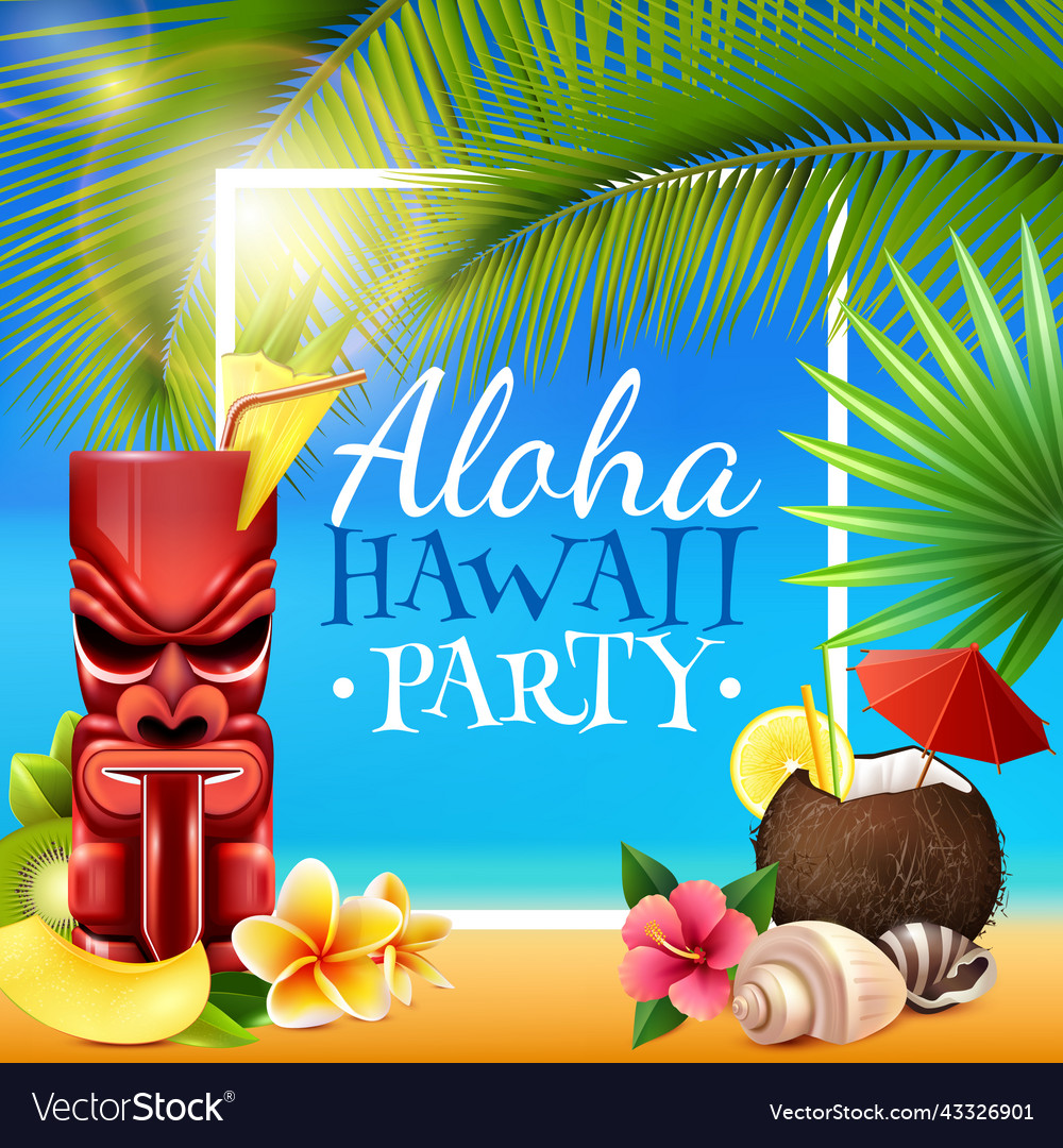 Hawaiian party frame Royalty Free Vector Image