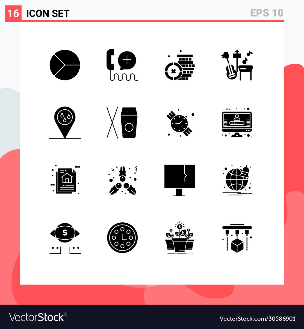 Modern set 16 solid glyphs pictograph