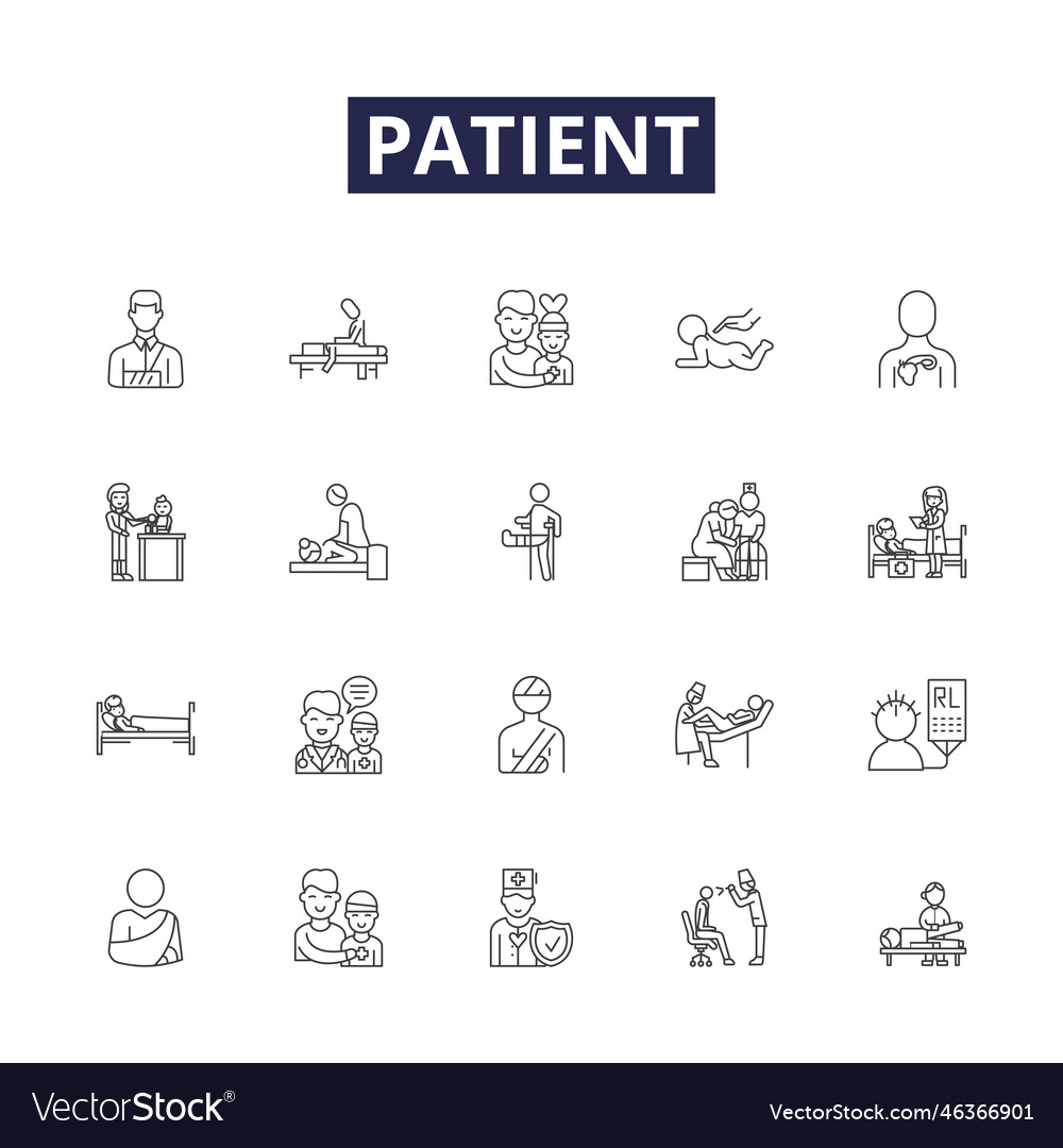 Patient line icons and signs sick ill Royalty Free Vector