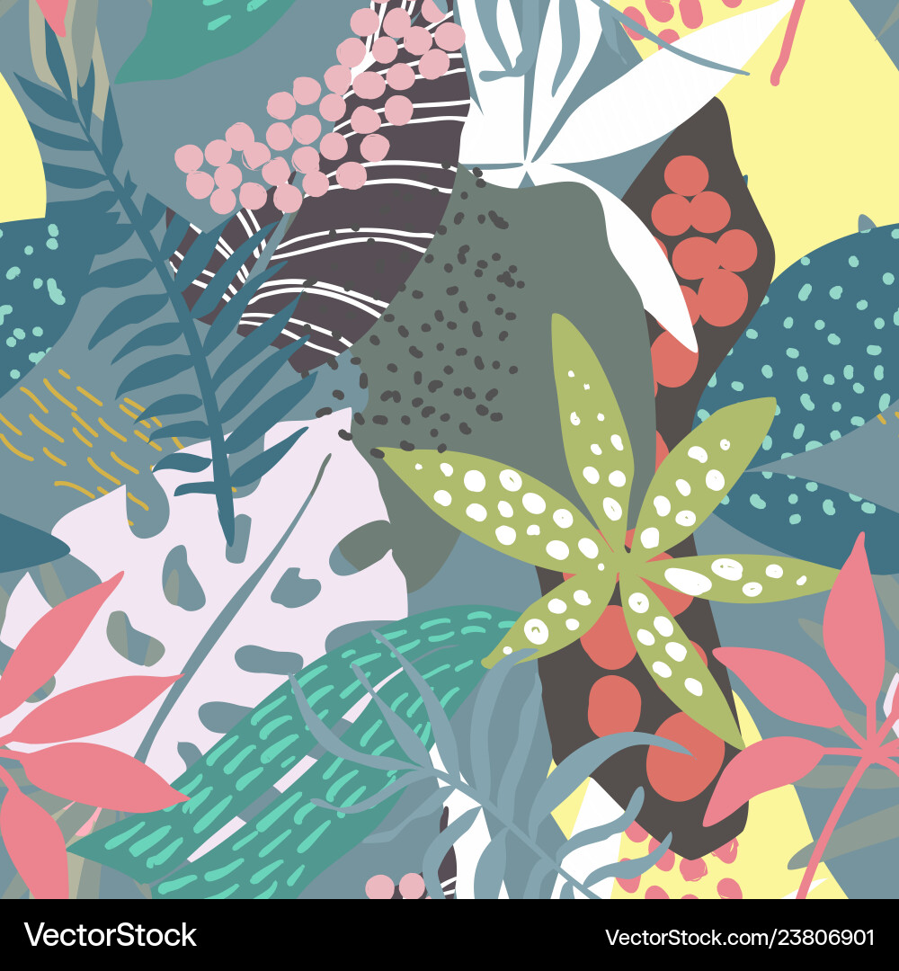 Seamless pattern with tropical plants Royalty Free Vector