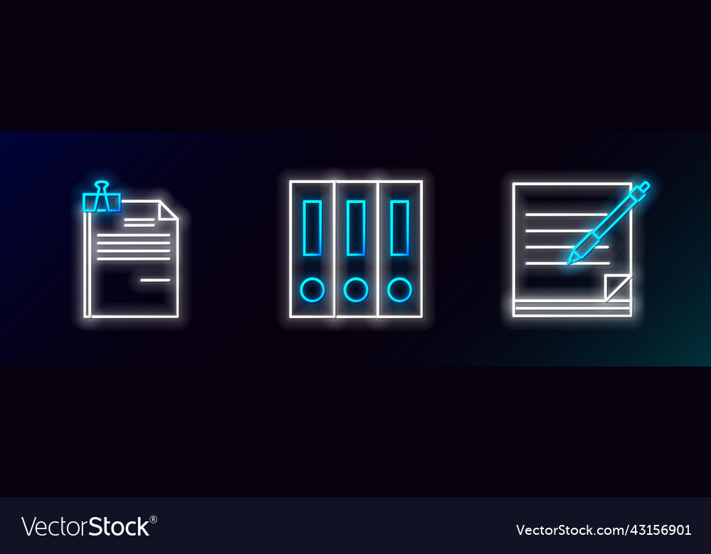 Set line blank notebook and pen file document vector image Set line blank notebook and pen file document
