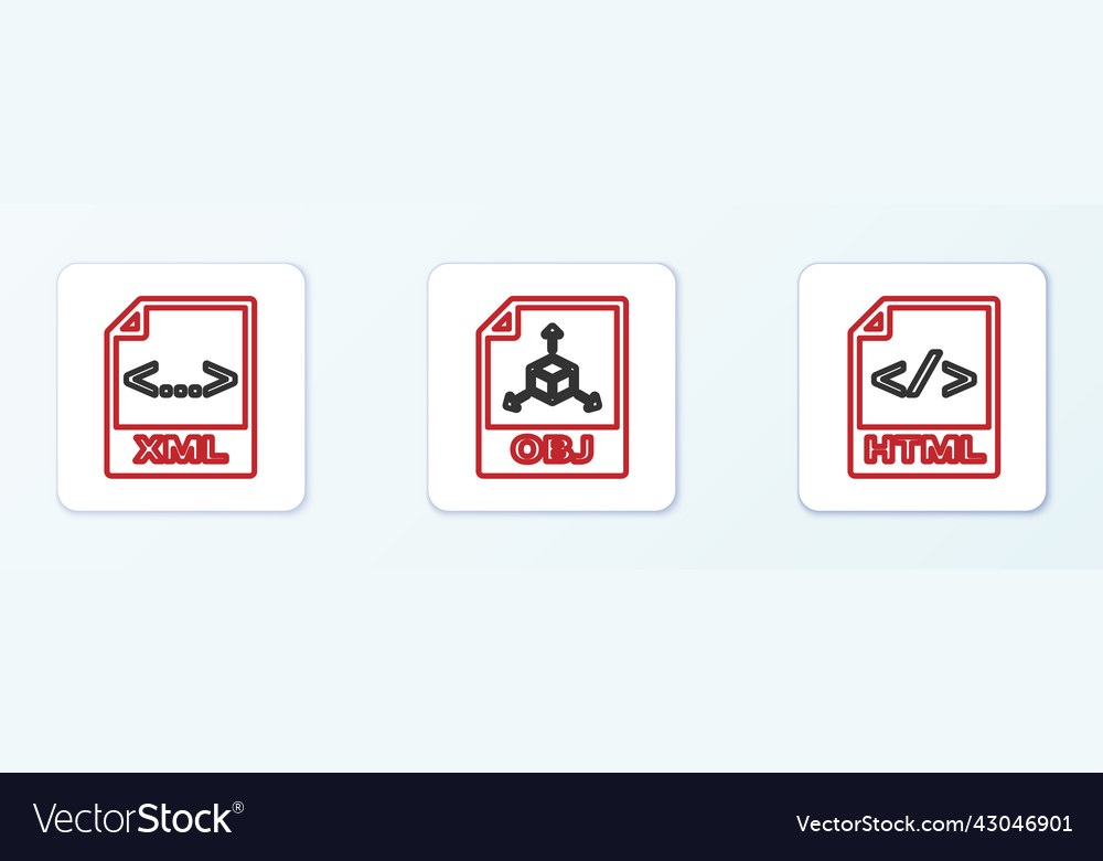Set line html file document xml and obj icon vector image Set line html file document xml and obj icon