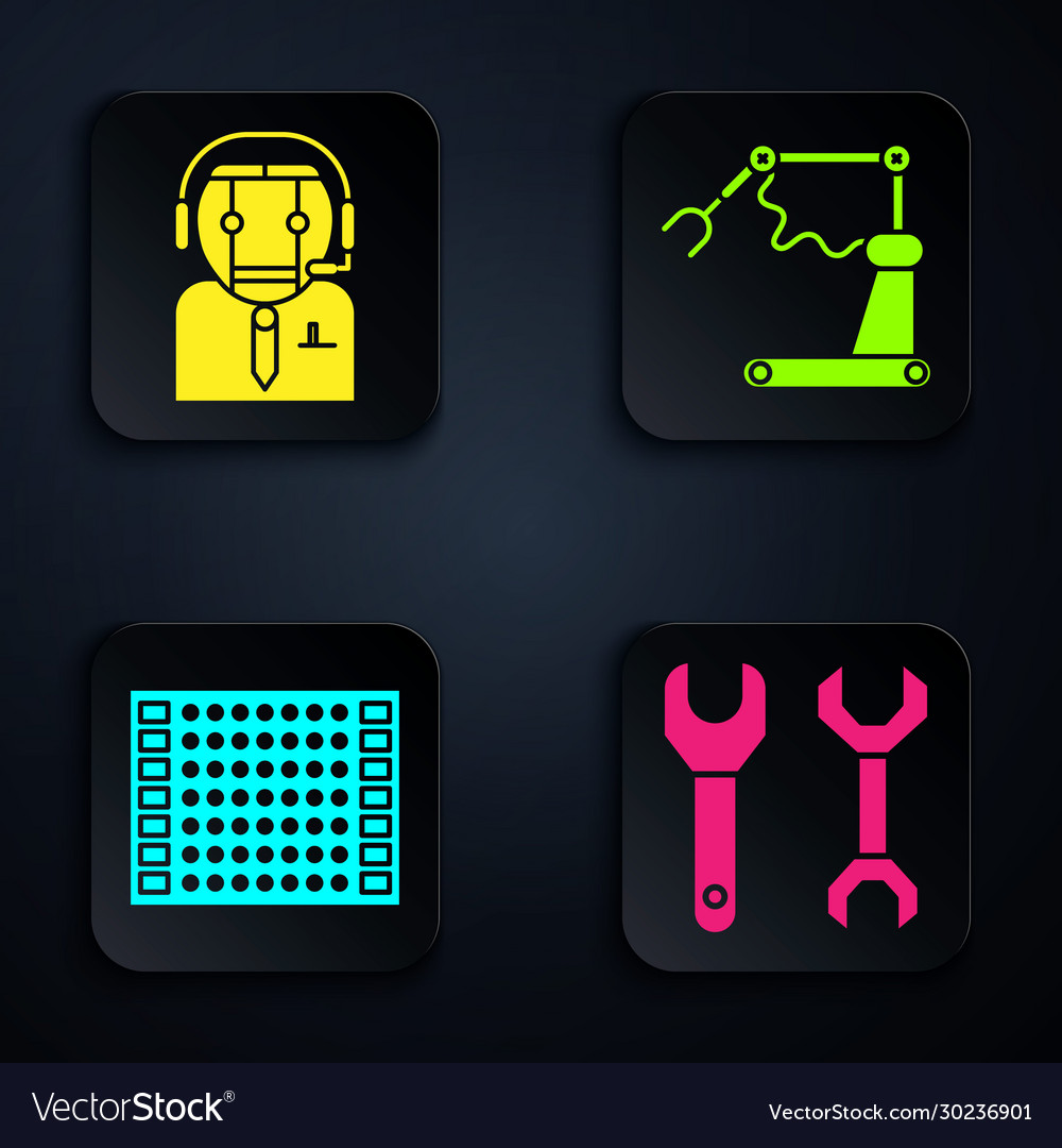 Set spanner worker robot printed circuit board vector image Set spanner worker robot printed circuit board