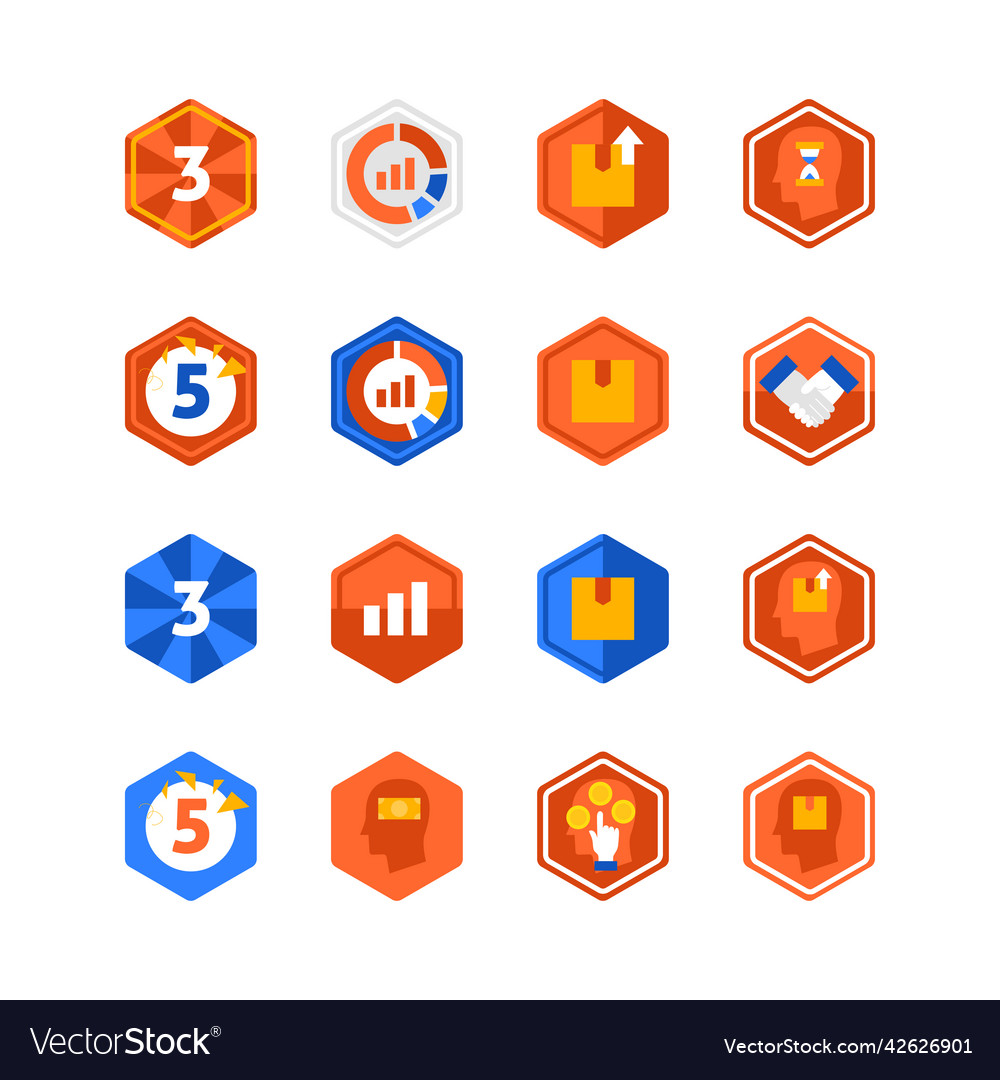 Zeit Erfolg Sechseck Icons gesetzt vector image Zeit Erfolg Sechseck Icons gesetzt