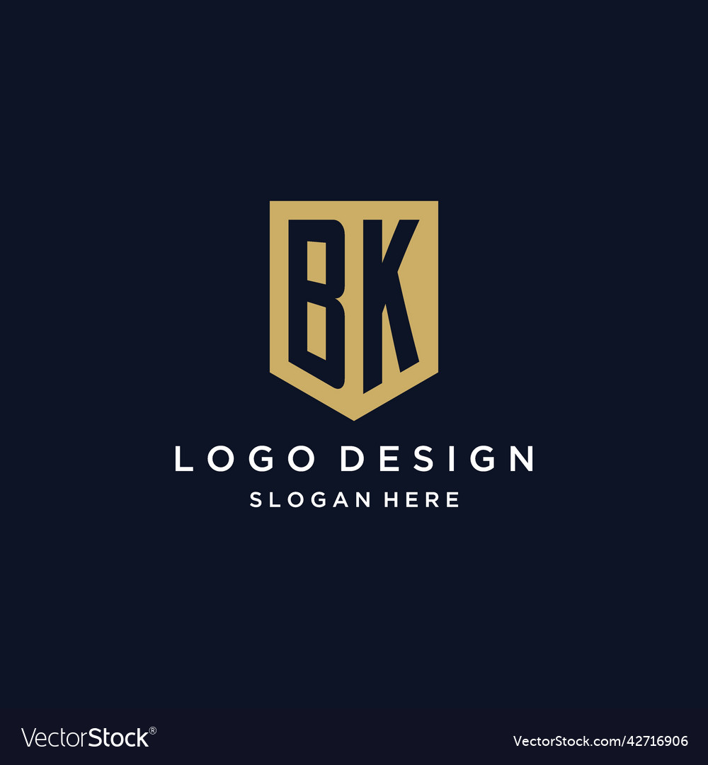 Bk monogram initials logo design with shield icon Vector Image Bk monogram initials logo design with shield icon