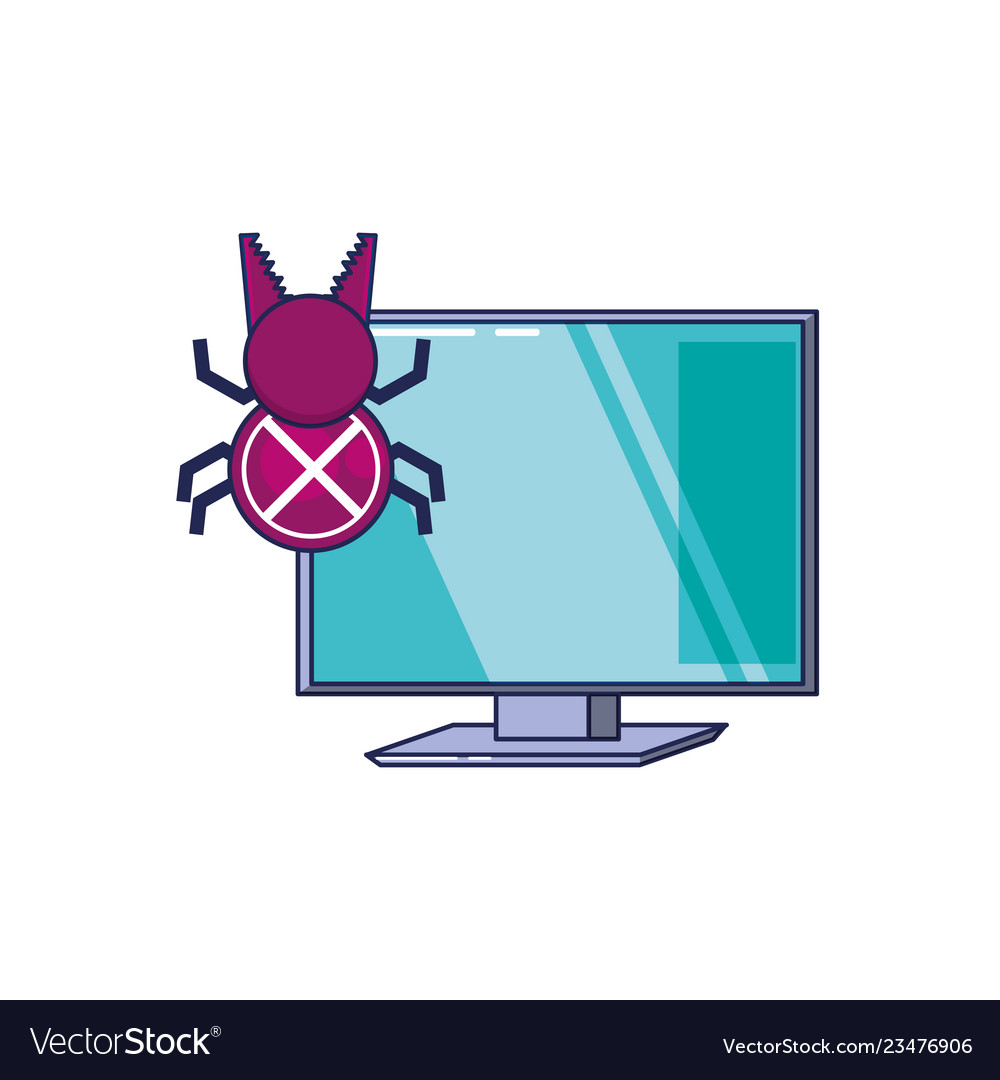Computer with bug virus infection icon Vector Image Computer with bug virus infection icon