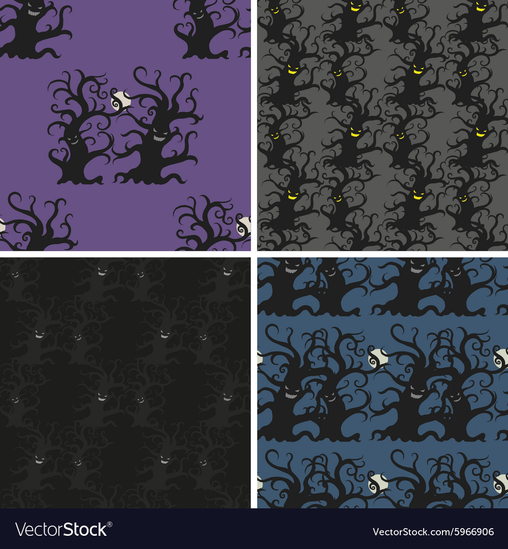 Dark trees seamless patterns set