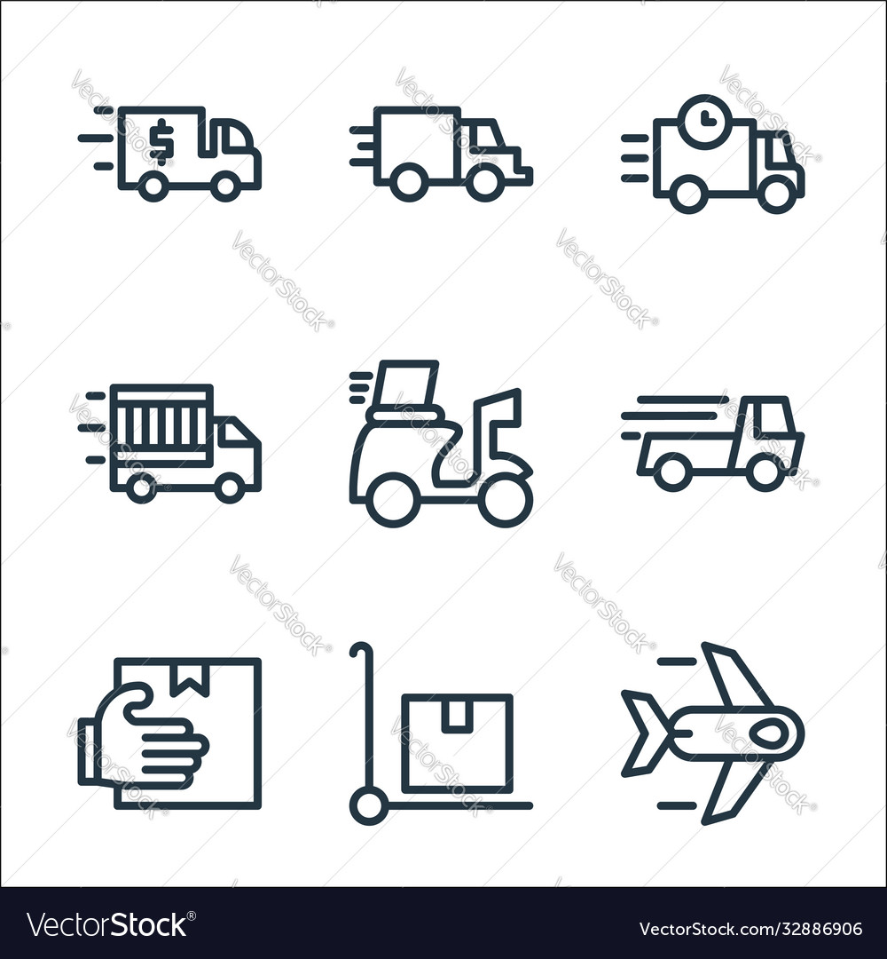 Delivery line icons linear set quality