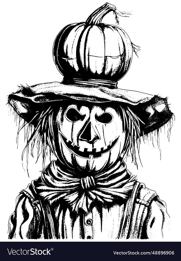 Doodle scarecrow from pumpkin on white