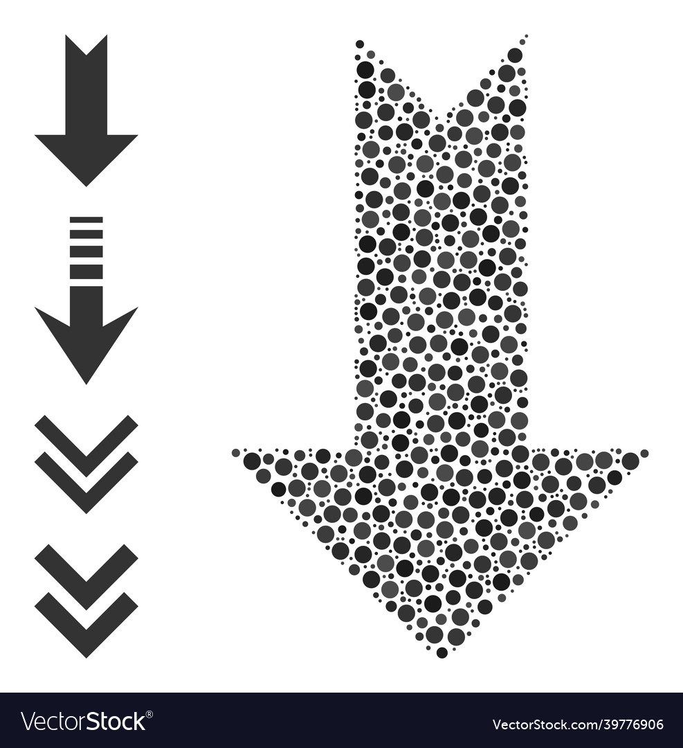 Dotted arrow down mosaic of round dots and other vector image Dotted arrow down mosaic of round dots and other
