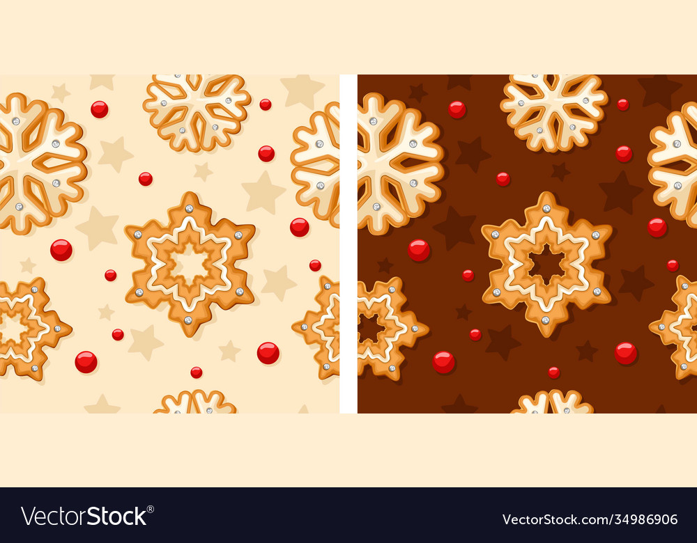 Gingerbread pattern snowy background vector image Gingerbread pattern snowy background