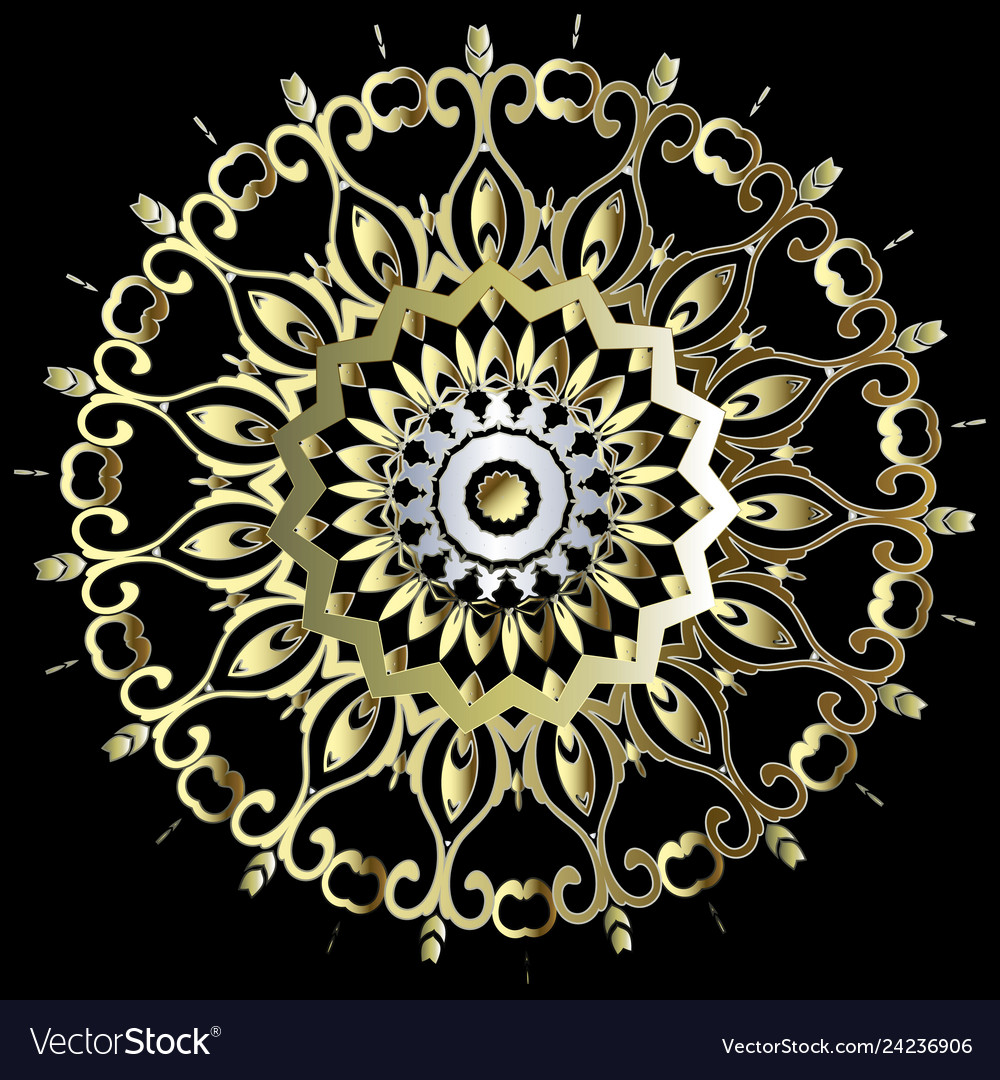 Gold baroque floral round mandala pattern