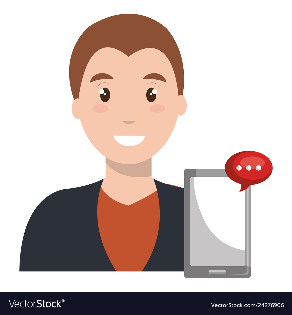 Man with smartphone and speech bubble vector image Man with smartphone and speech bubble