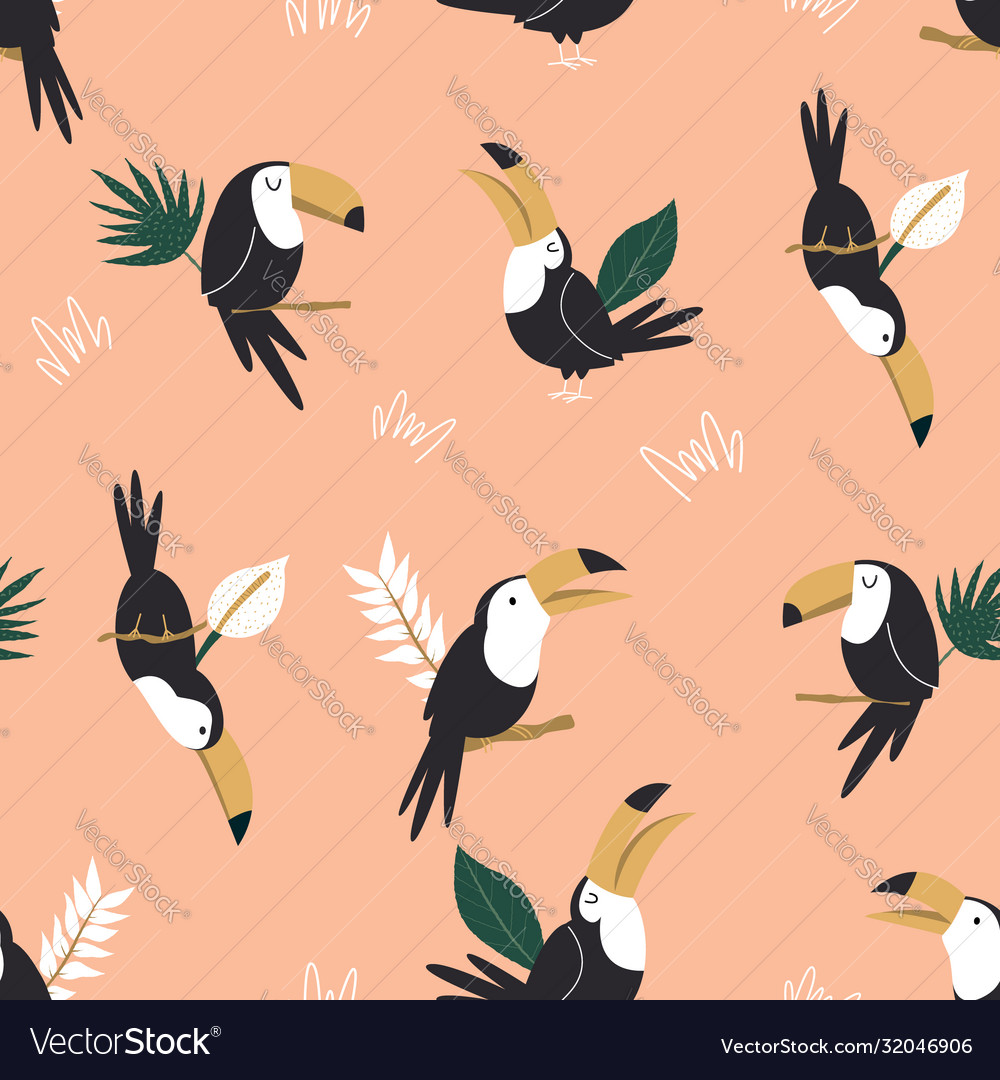 Seamless pattern with tropical toucan birds