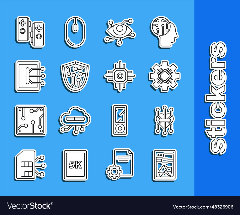 Set line 3d printer processor virtual reality vector image Set line 3d printer processor virtual reality