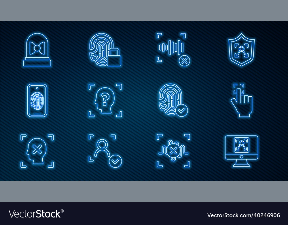 Set line face recognition fingerprint rejection vector image Set line face recognition fingerprint rejection