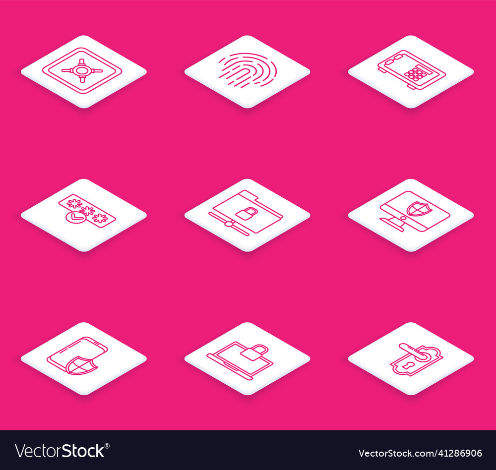 Set line safe fingerprint password protection vector image Set line safe fingerprint password protection