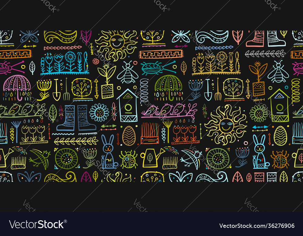 Spring and gardening background seamless pattern vector image Spring and gardening background seamless pattern