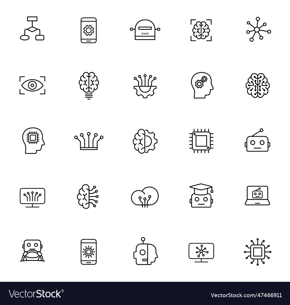 Artificial intelligence outline icons Royalty Free Vector
