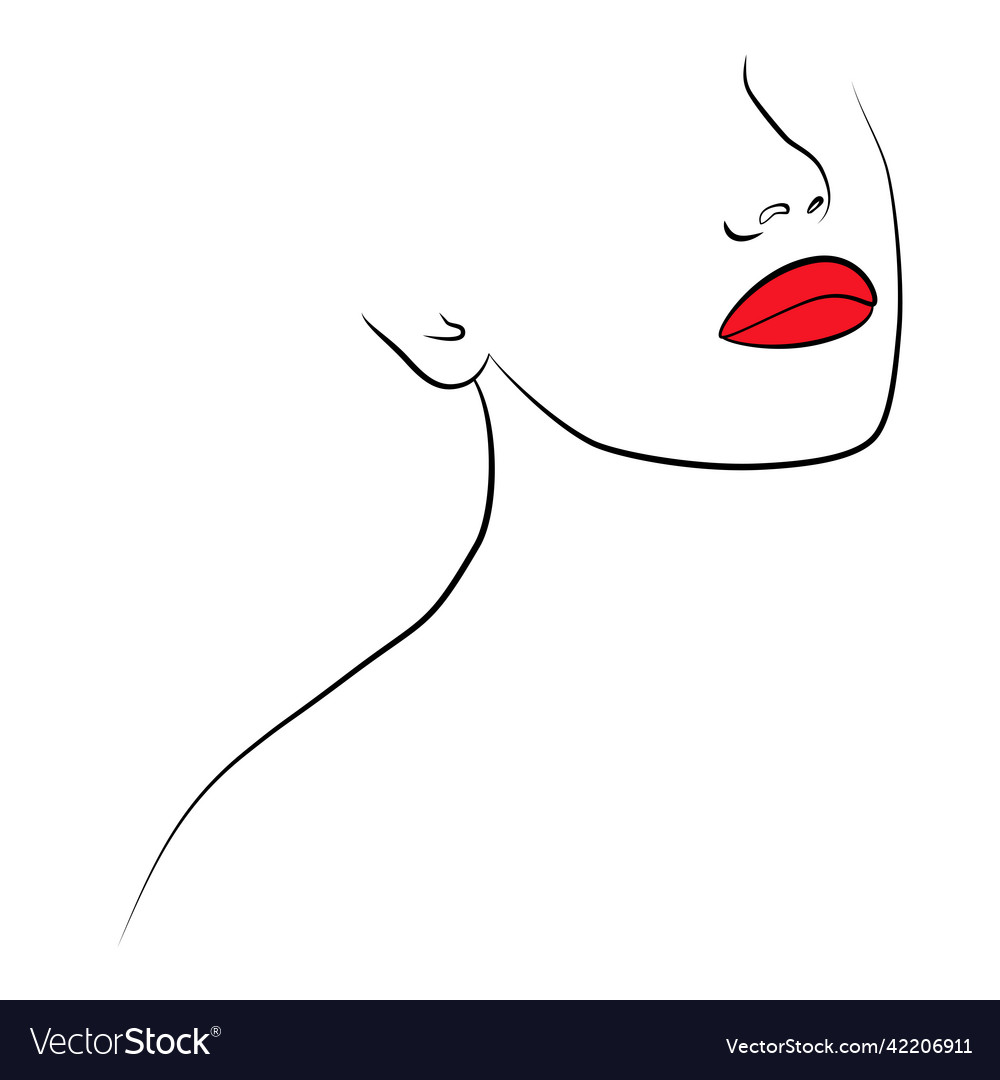 Beautiful young woman with red lips on a white