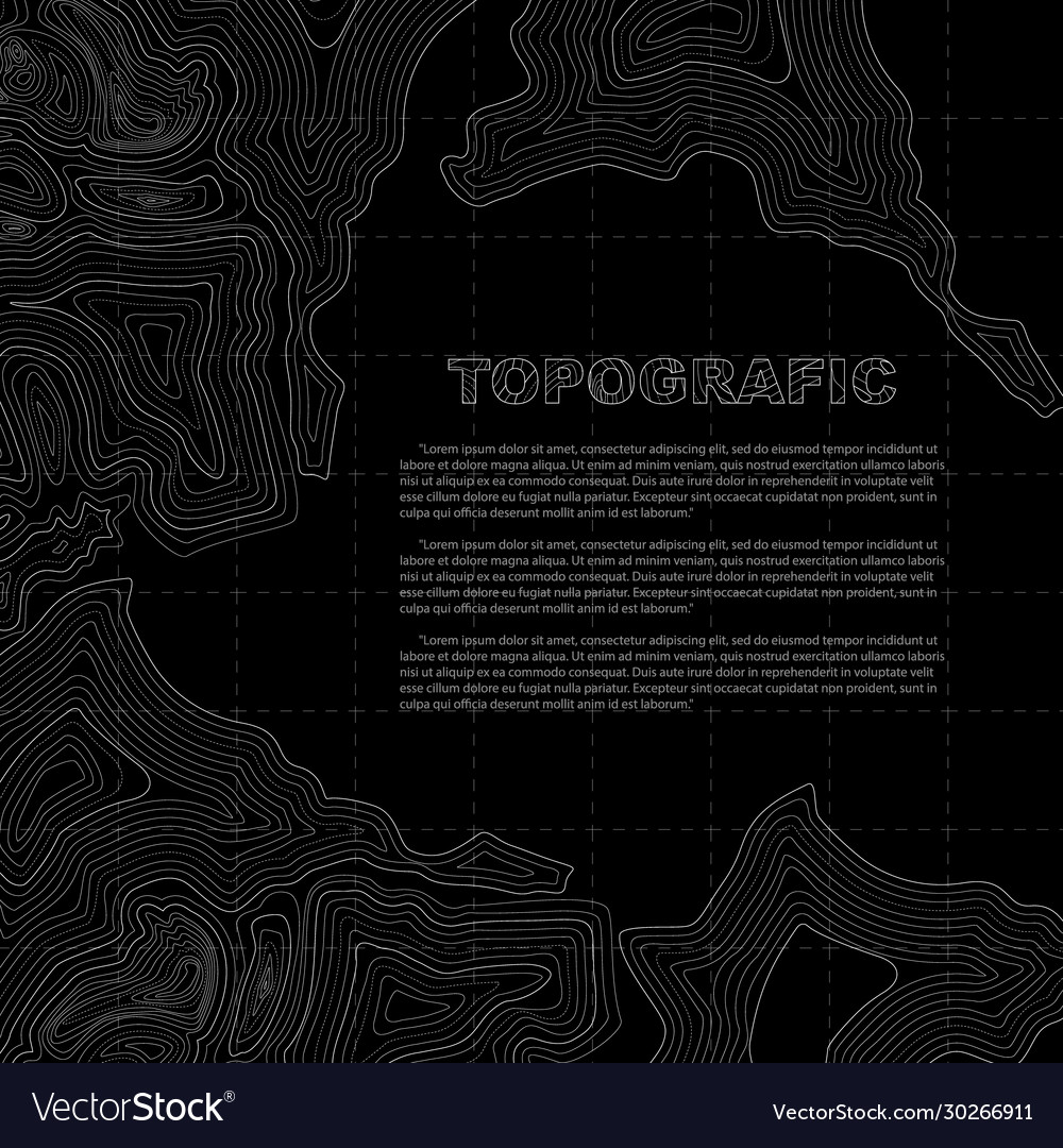 Black background topographic map with place