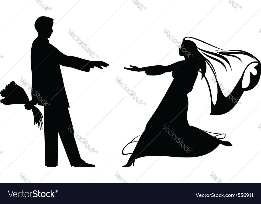 Download Bride and groom silhouettes for wedding design Vector Image