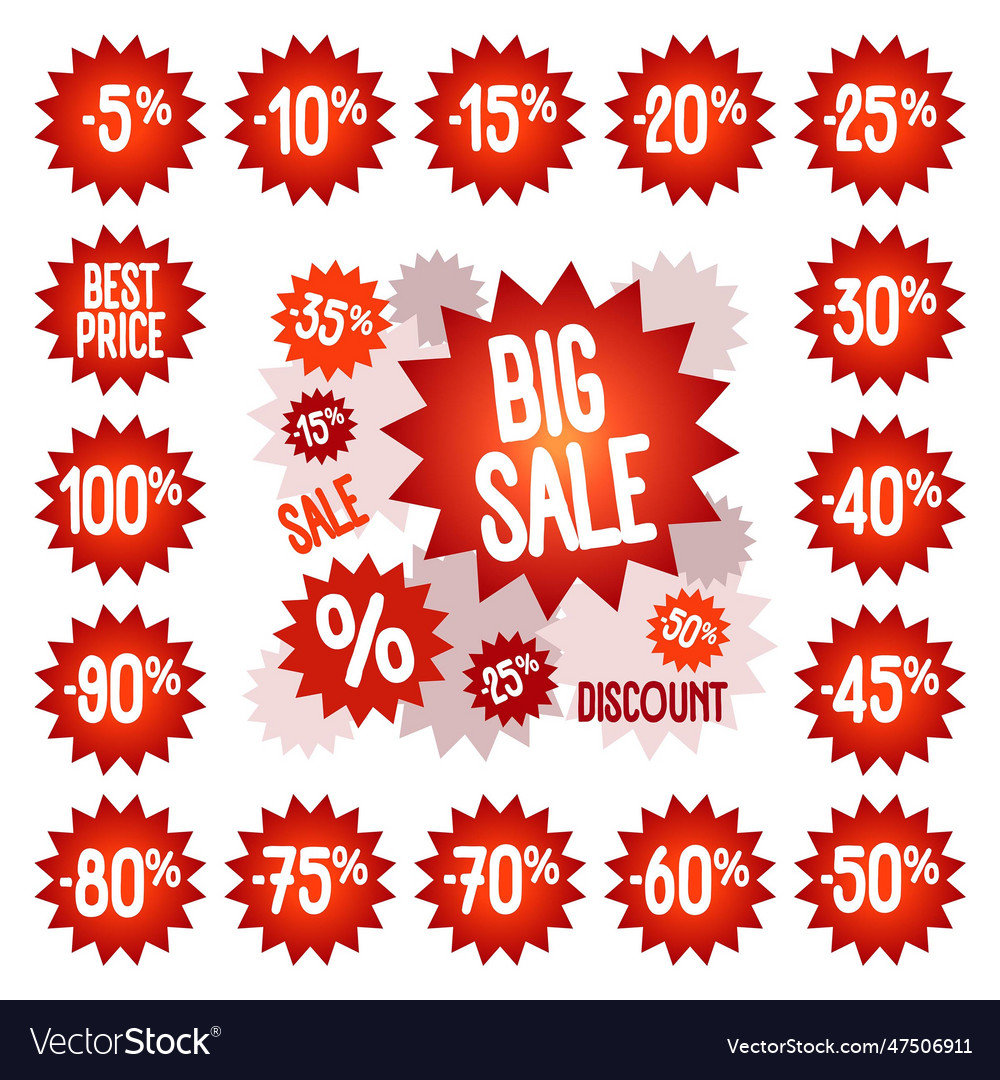 Discount stickers set for shop Royalty Free Vector Image