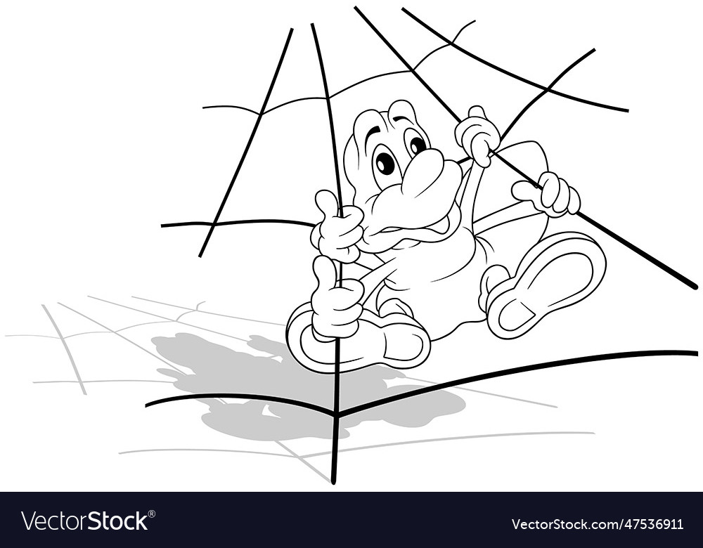 Drawing of a cute spider hanging in web Royalty Free Vector