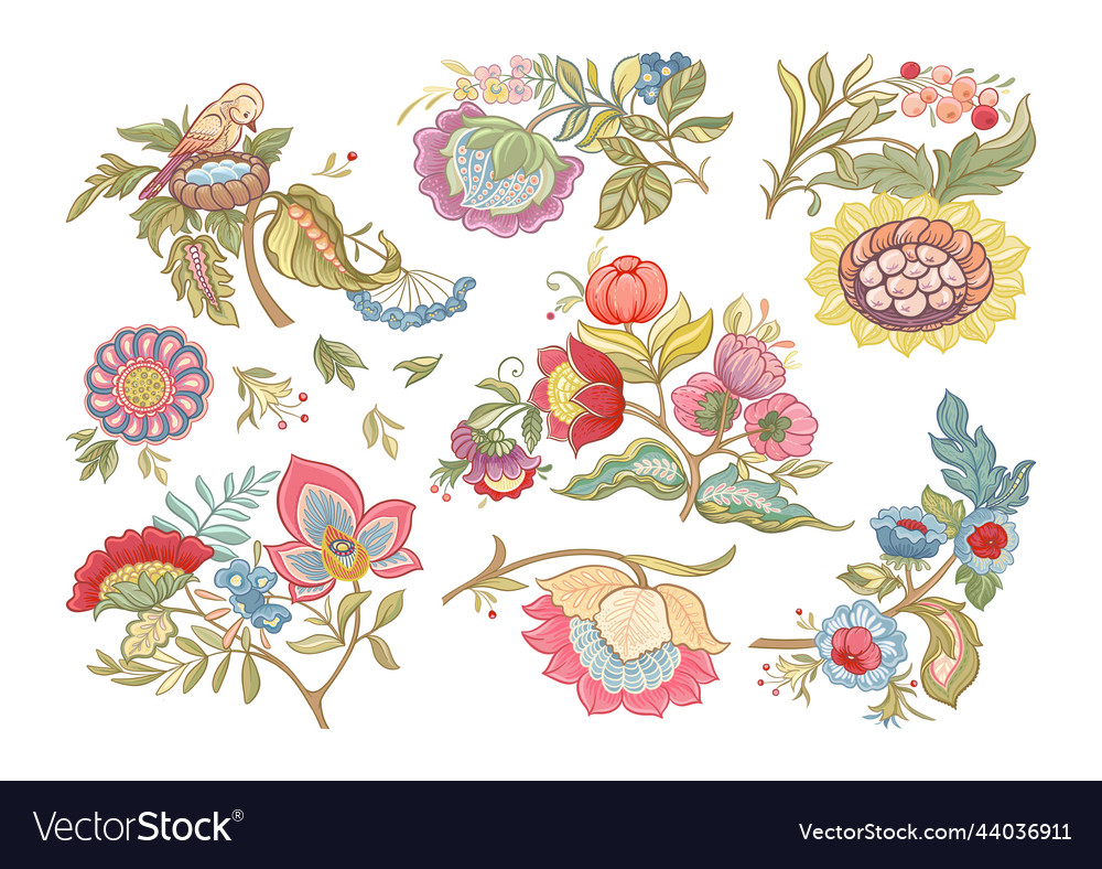 Fantasy flowers in retro vintage jacobean