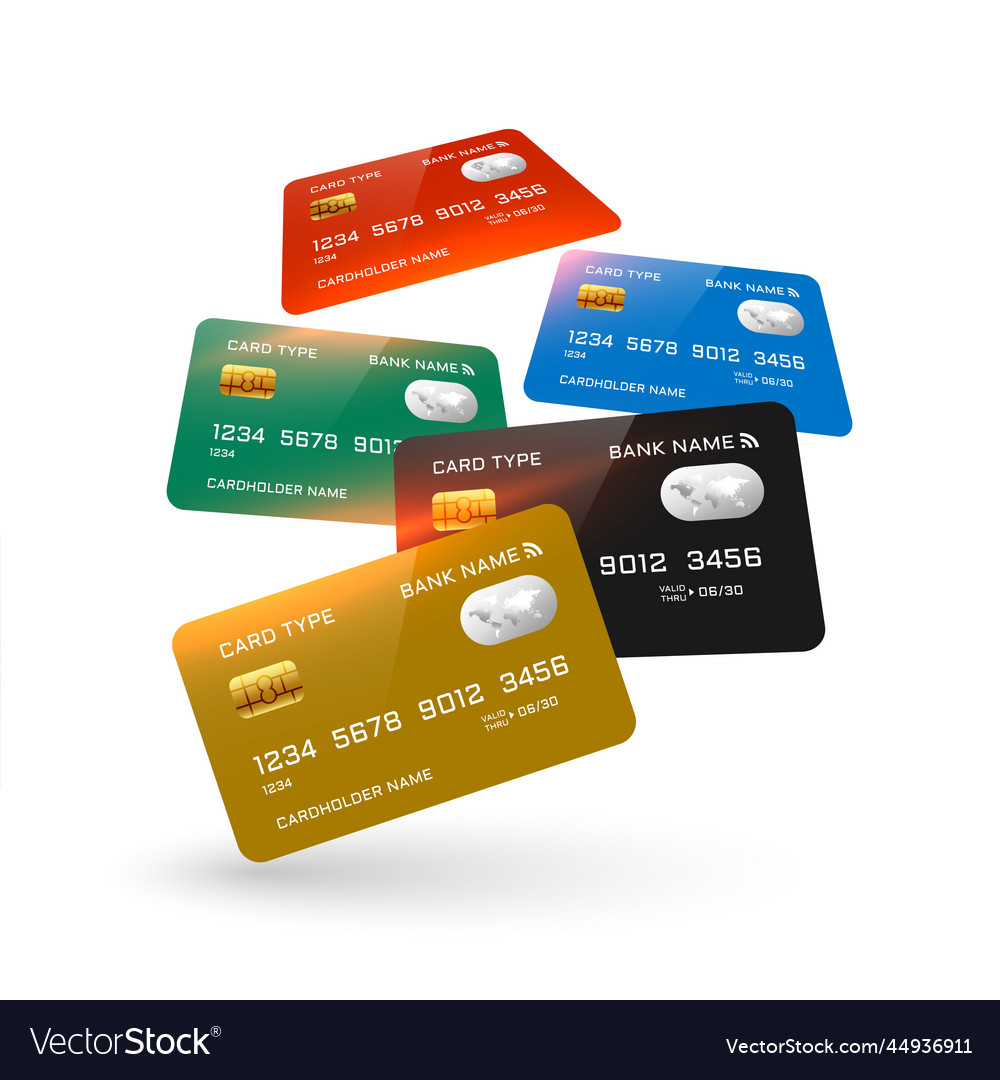 Floating realistic credit cards concept background