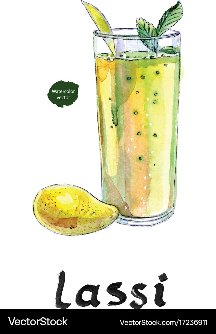 Full mango and mango lassi in watercolor Vector Image