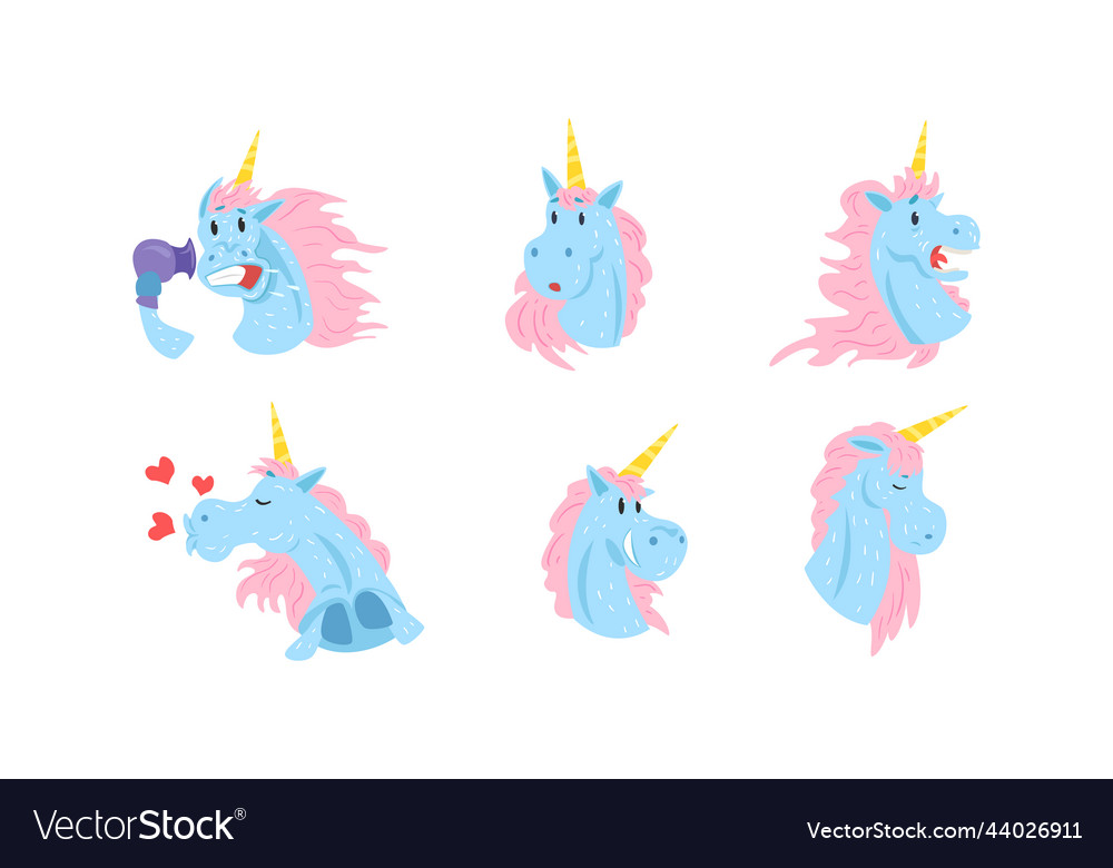 Funny male unicorn with various face expression Vector Image