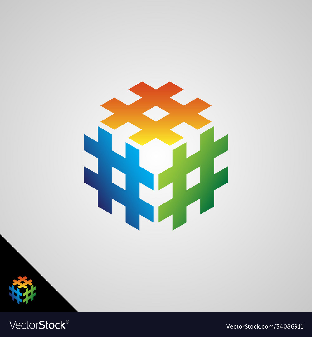 Hash tag symbol with cube concept