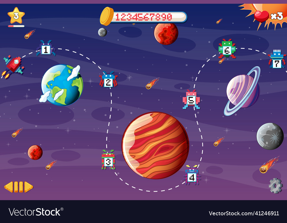 Pixel space game interface with planets vector image Pixel space game interface with planets