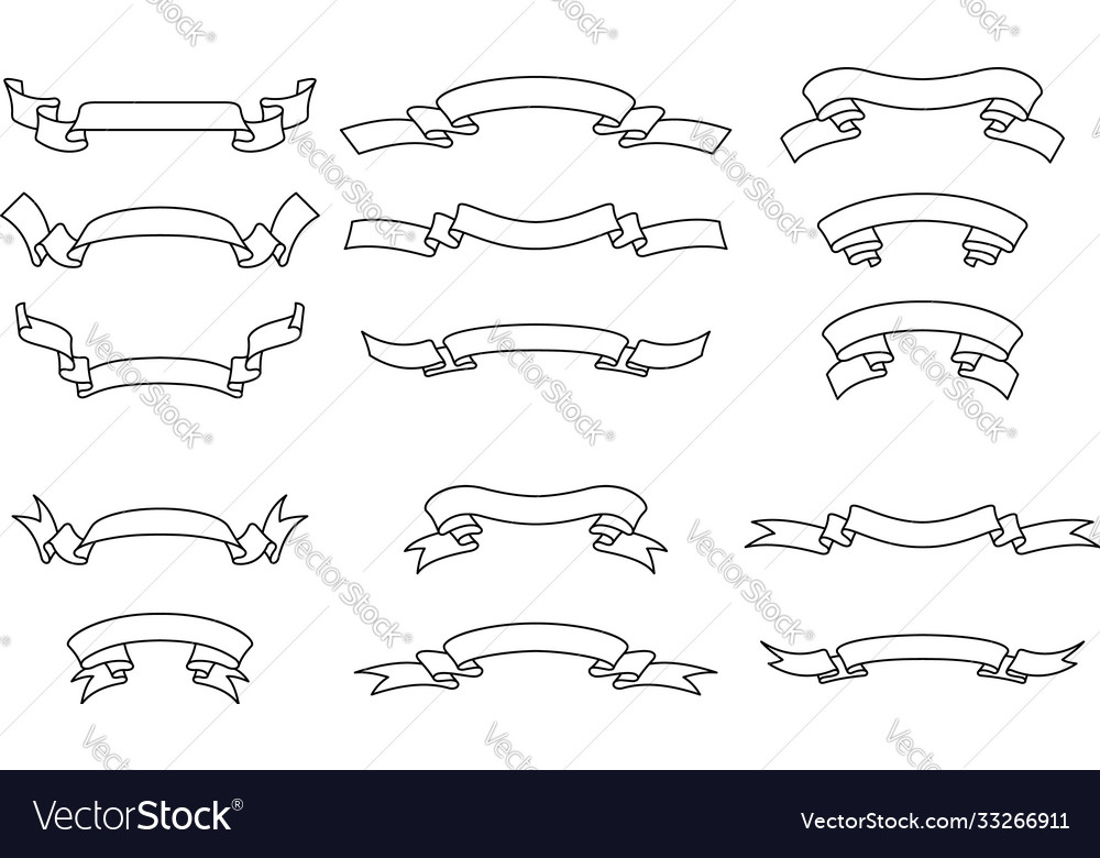Ribbon collection outline style design elements