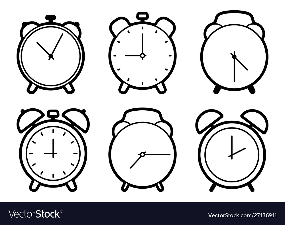 Set alarm clock icons black outline design