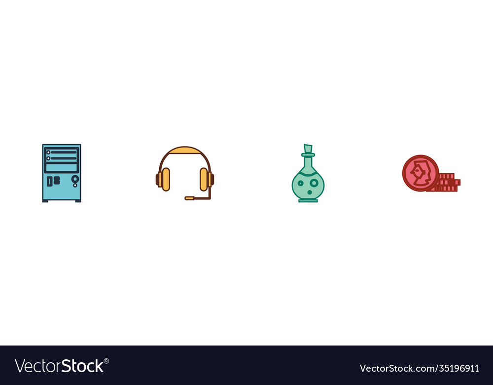 Set computer headphones bottle with magic elixir vector image Set computer headphones bottle with magic elixir