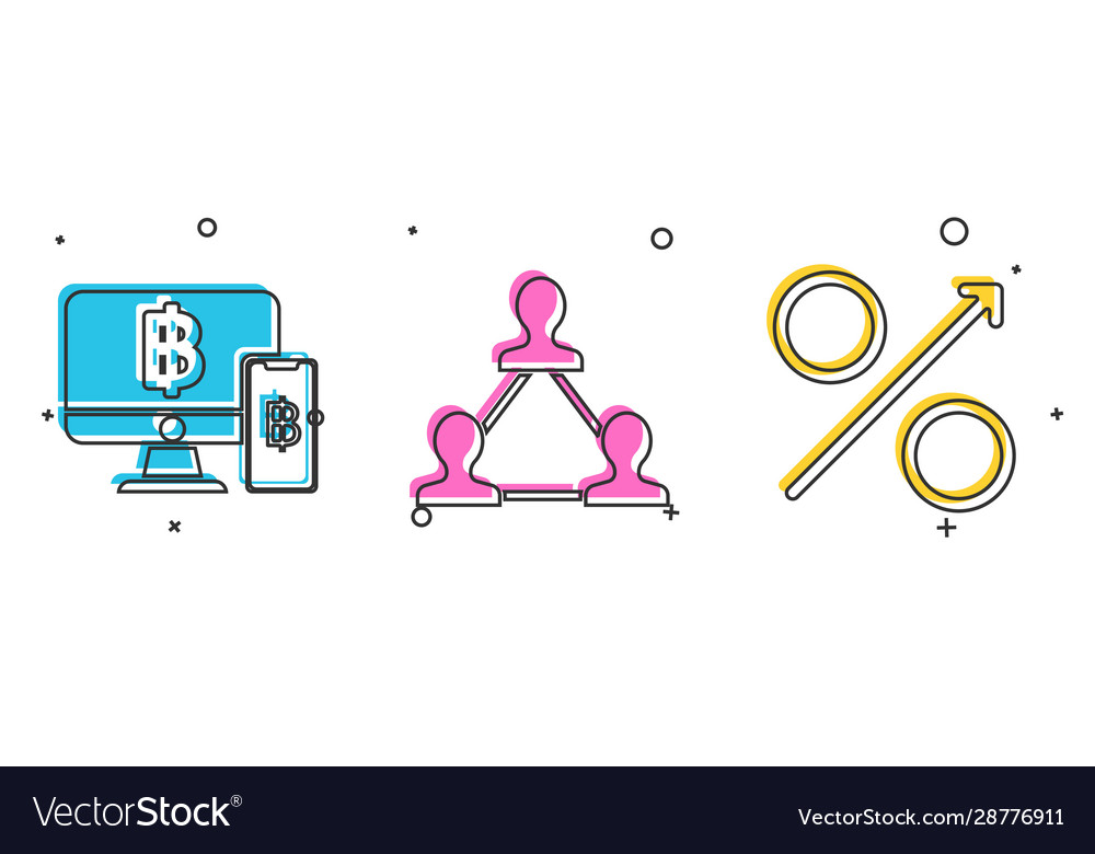 Set computer monitor with mobile phone and bitcoin vector image Set computer monitor with mobile phone and bitcoin