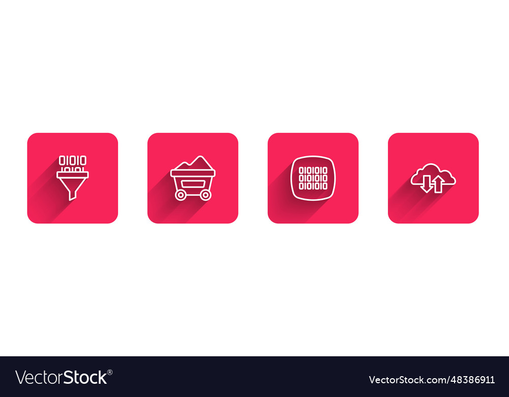 Set line binary code coal mine trolley and cloud