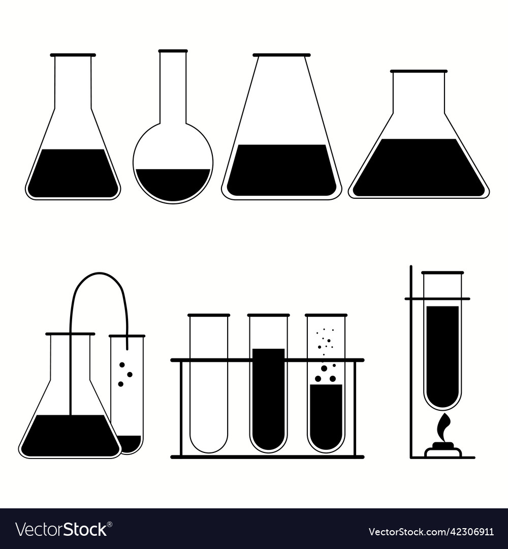 Set of simple icons on a theme flask laboratory Vector Image Set of simple icons on a theme flask laboratory