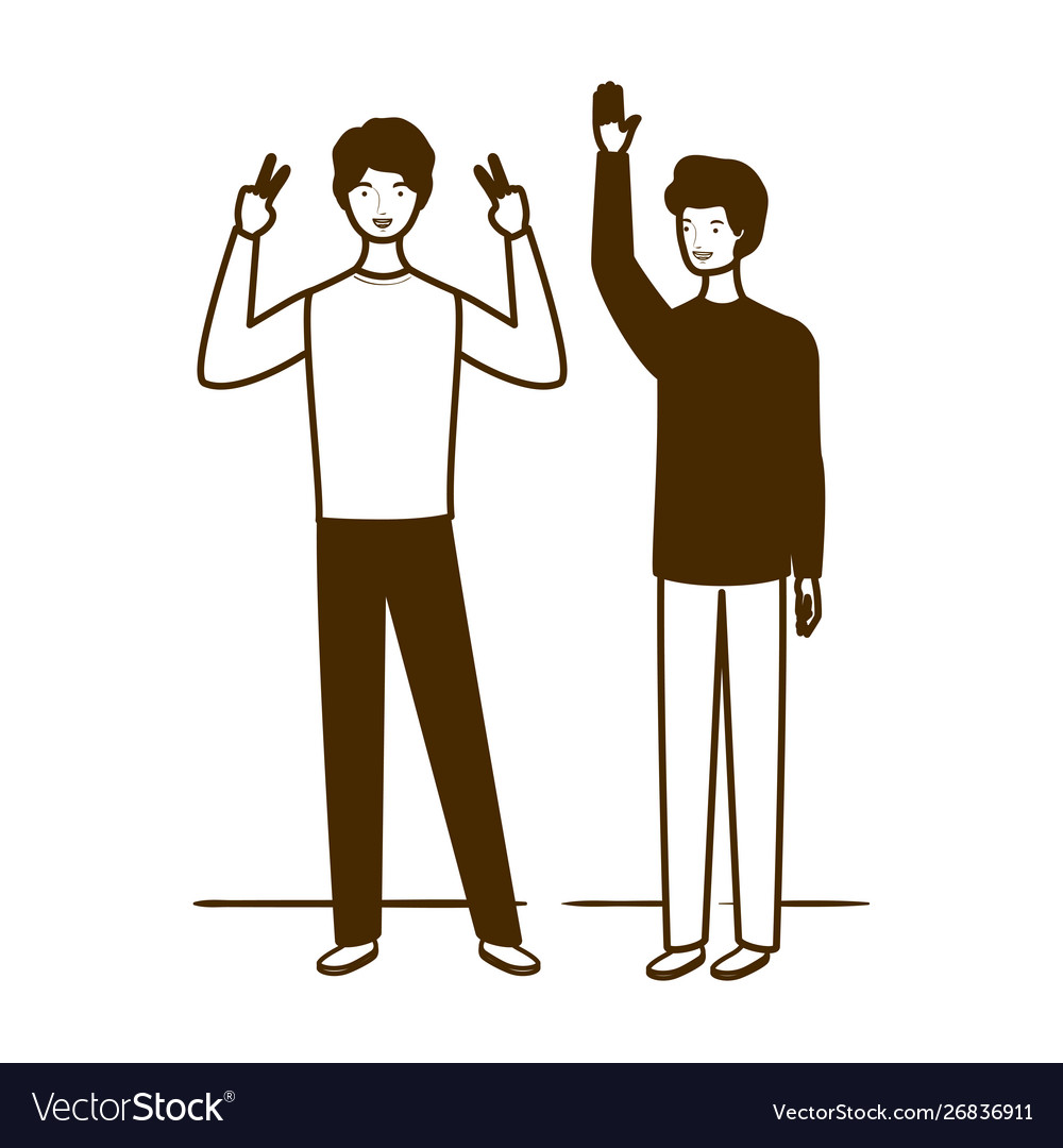 Silhouette men standing on white background Vector Image