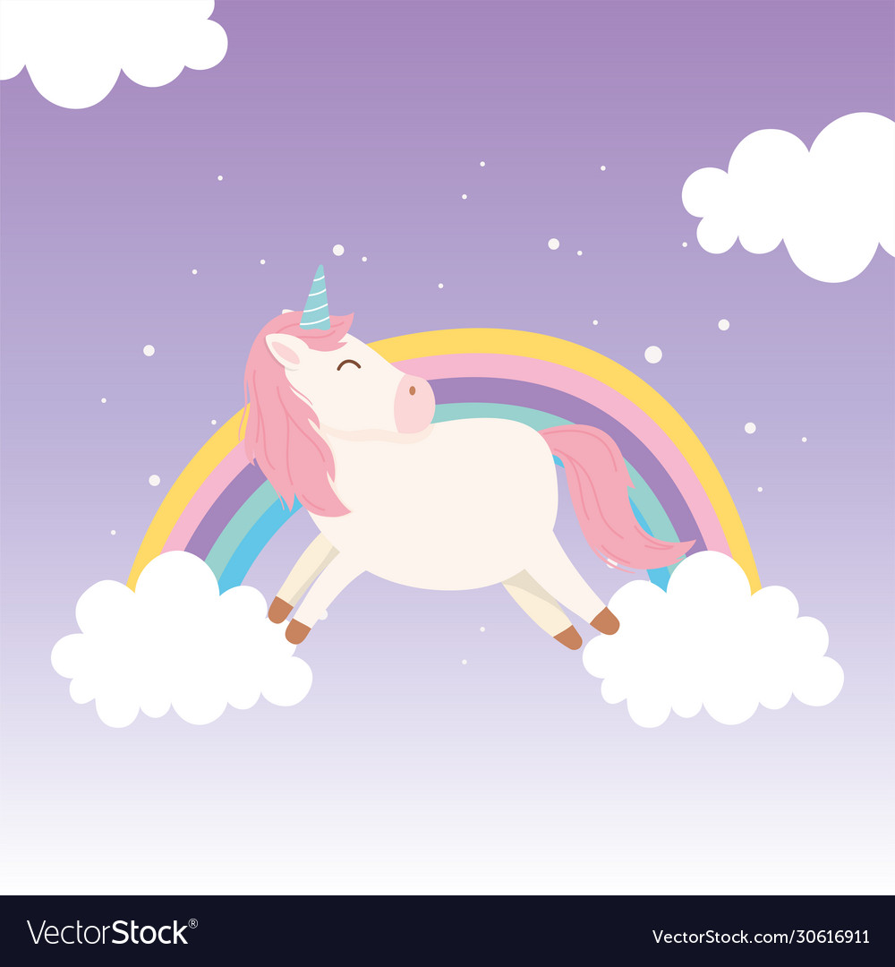 Unicorn rainbow clouds mythology magical fantasy Vector Image