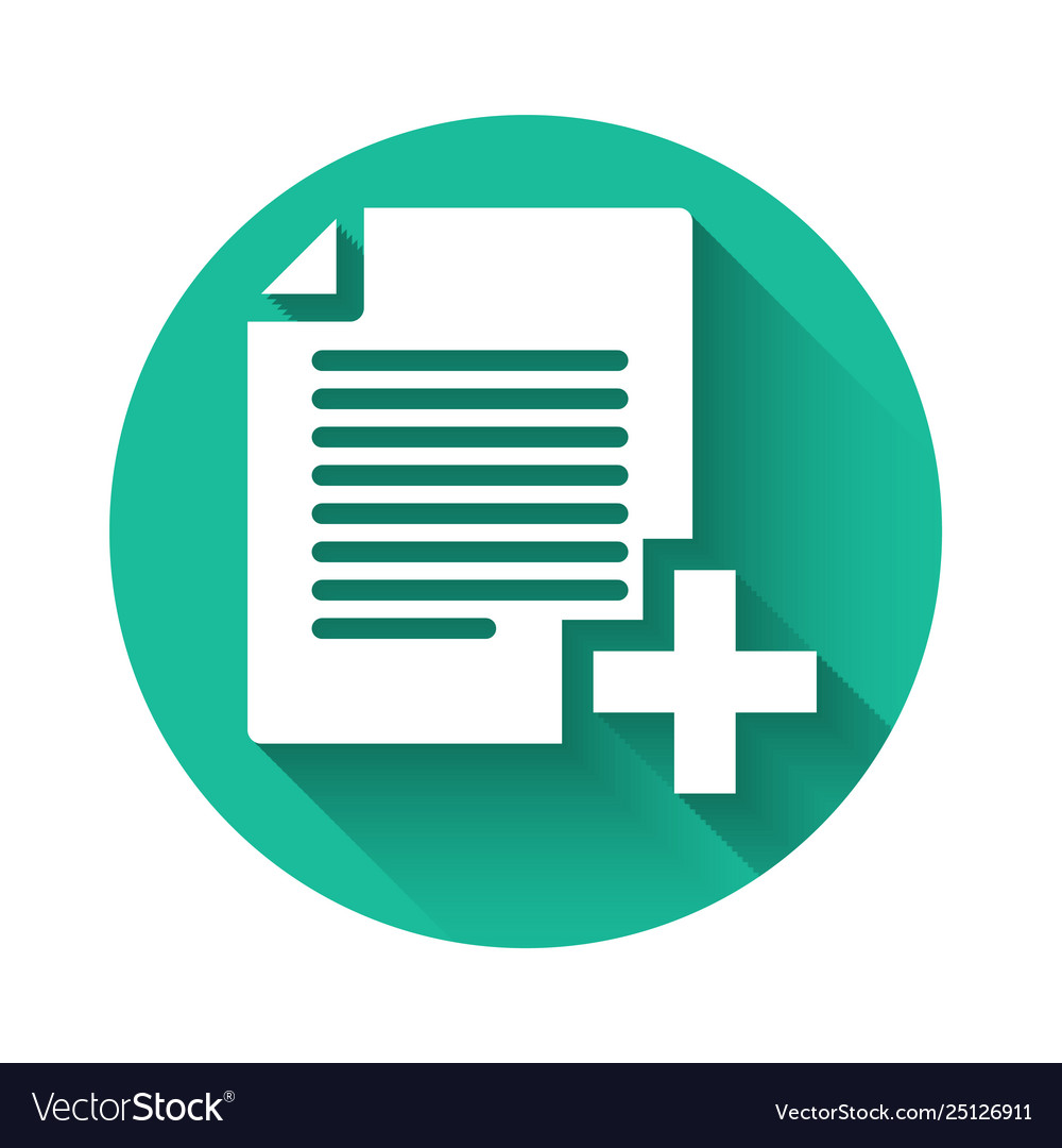 White add new file icon isolated with long shadow vector image White add new file icon isolated with long shadow
